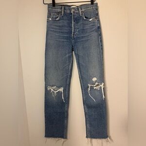 Re/Done Blue Distressed Ankle Jeans